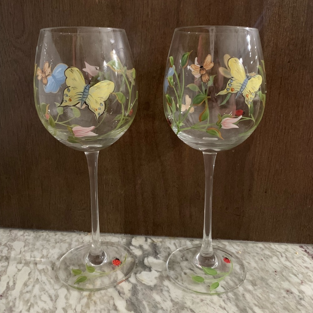 Lenox hand painted wine glasses. Set of 2